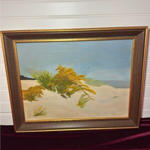 Coastal Landscape Framed Art with Gold and Brown Frame